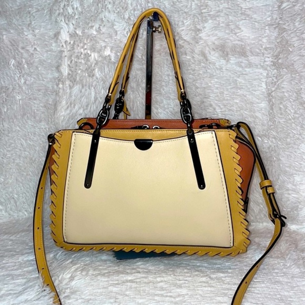 New Coach Dreamer Whipstitch Leather Satchel Bag Purse in Colorblock Tan - Picture 4 of 16